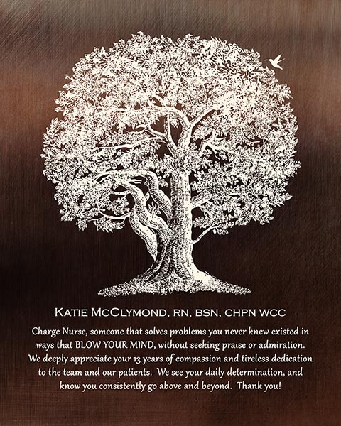 Healthcare Worker Retirement Gift Oak Tree on Bronze Nurse or Doctor – Custom Art Print for Amy T