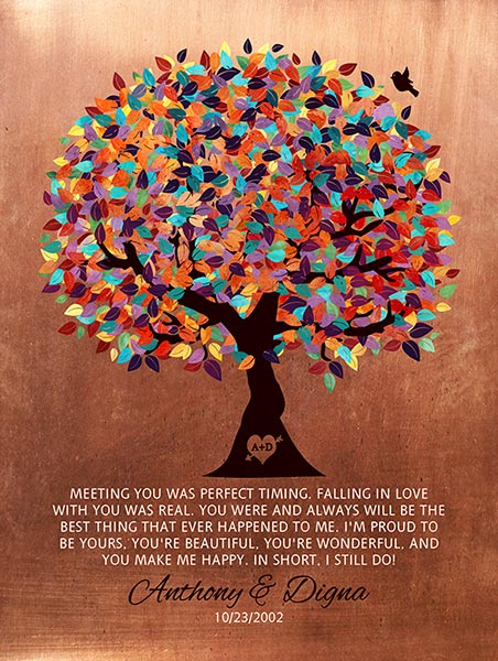 7th Anniversary Copper Colorful Tree Decorative Plaque – Custom Art Print for Anthony S
