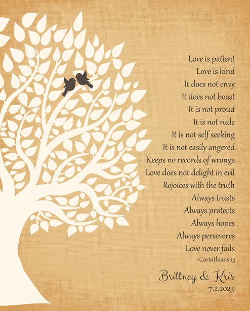 Paper Print. Corinthians Wedding Gift for Couple Faux Linen #1131. Personalized wedding gift for Barbara T.