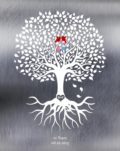 Metal Art Plaque. 10th Anniversary Tree on Tin Anniversary #1210. Personalized 10th anniversary gift for Christine L.