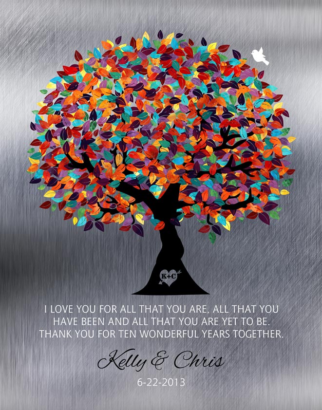 Metal Art Plaque. Colorful Tree on Tin 10th Anniversary Gift #1211. Personalized 10th anniversary gift for Christopher S.