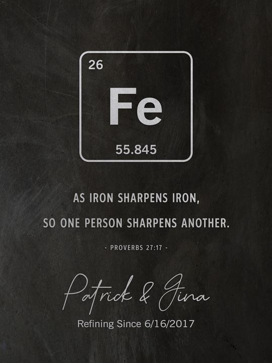 Metal Art Plaque. Iron Element Symbol 6th Anniversary Gift #1913. Personalized 6th anniversary gift for Gina C.