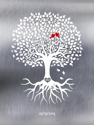 Metal Art Plaque. 10 Year Family Tree on Tin Gift #1210. Personalized 10 year anniversary gift for James B.