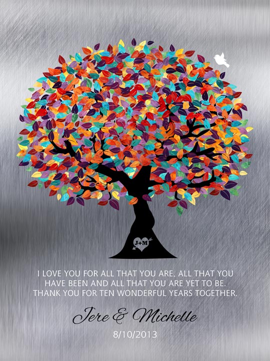 Metal Art Plaque. Tin Art Anniversary Gift Colorful Tree #1211. Personalized tin anniversary gift for Jere W.