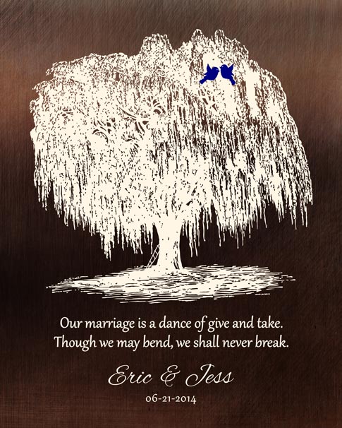 Paper Print. 9th Anniversary Gift Willow on Bronze #1380. Personalized 9th anniversary gift for Jess R.