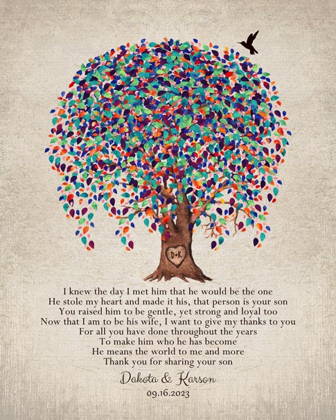 Paper Print. Wedding Gift for Mother of Groom Willow Tree #1517. Personalized wedding gift for Karson M.