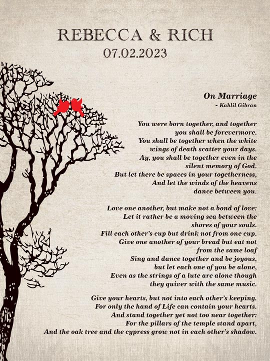 Metal Art Plaque. Wedding Gift Art On Marriage by Kahlil Gibran #1304. Personalized wedding gift for Laura W.