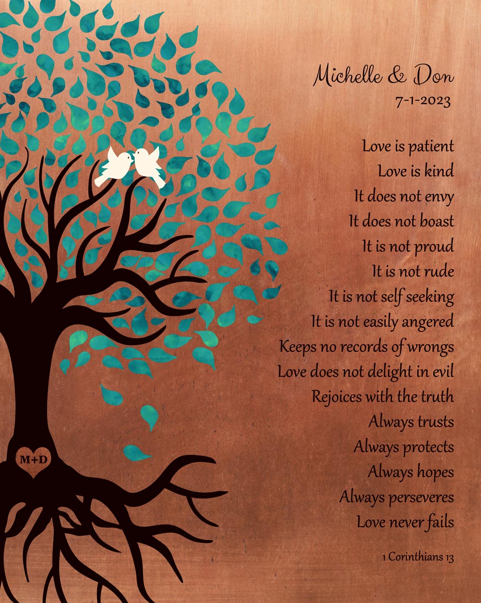 Metal Art Plaque. Copper Anniversary Gift for Husband Turquoise Tree #1410. Personalized 7th anniversary gift for Linda M.
