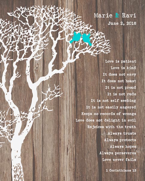 Paper. Corinthians Verse on Wood Anniversary Gift #1733. Personalized wood anniversary gift for Marie Ann D.
