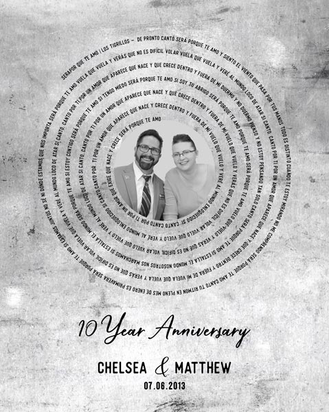 Metal Art Plaque. Wedding Song Record on Tin Anniversary Gift #1905. Personalized tenth anniversary gift for Matthew M.