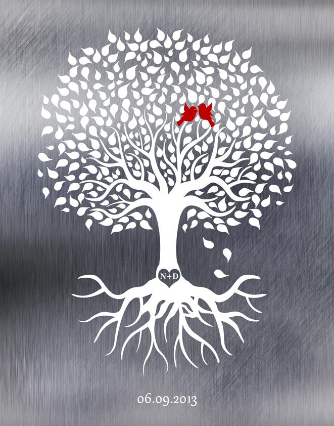 Metal Art Plaque. Family Tree With Roots on Tin Anniversary #1210. Personalized tin anniversary gift for Namita C.