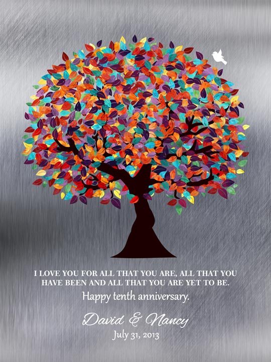 Metal Art Plaque. Colorful Tree on Tin Anniversary Gift for Husband #1294. Personalized 10 year anniversary gift for Nancy L.