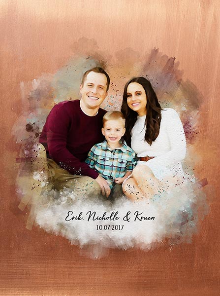 Watercolor Family Portrait Copper Anniversary Custom Gift – Custom Art Print for Nicholle T