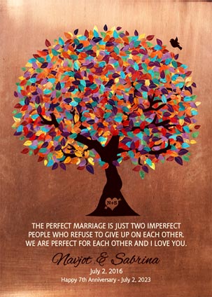 Paper Print. 7th Anniversary Gift Colorful Tree on Copper #1171. Personalized 7th anniversary gift for Sabrina S.