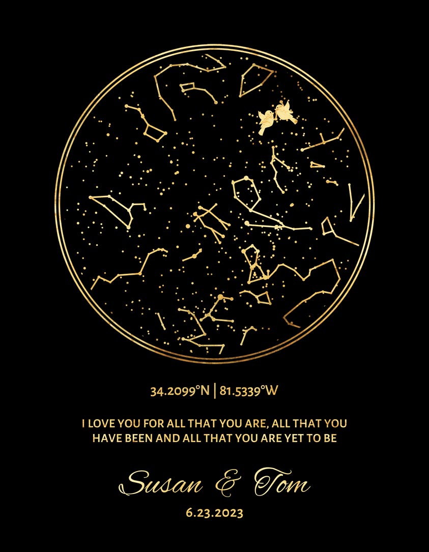 Metal Art Plaque. 50th Anniversary Star Map Gift #1760. Personalized 50th anniversary gift for Tom S.