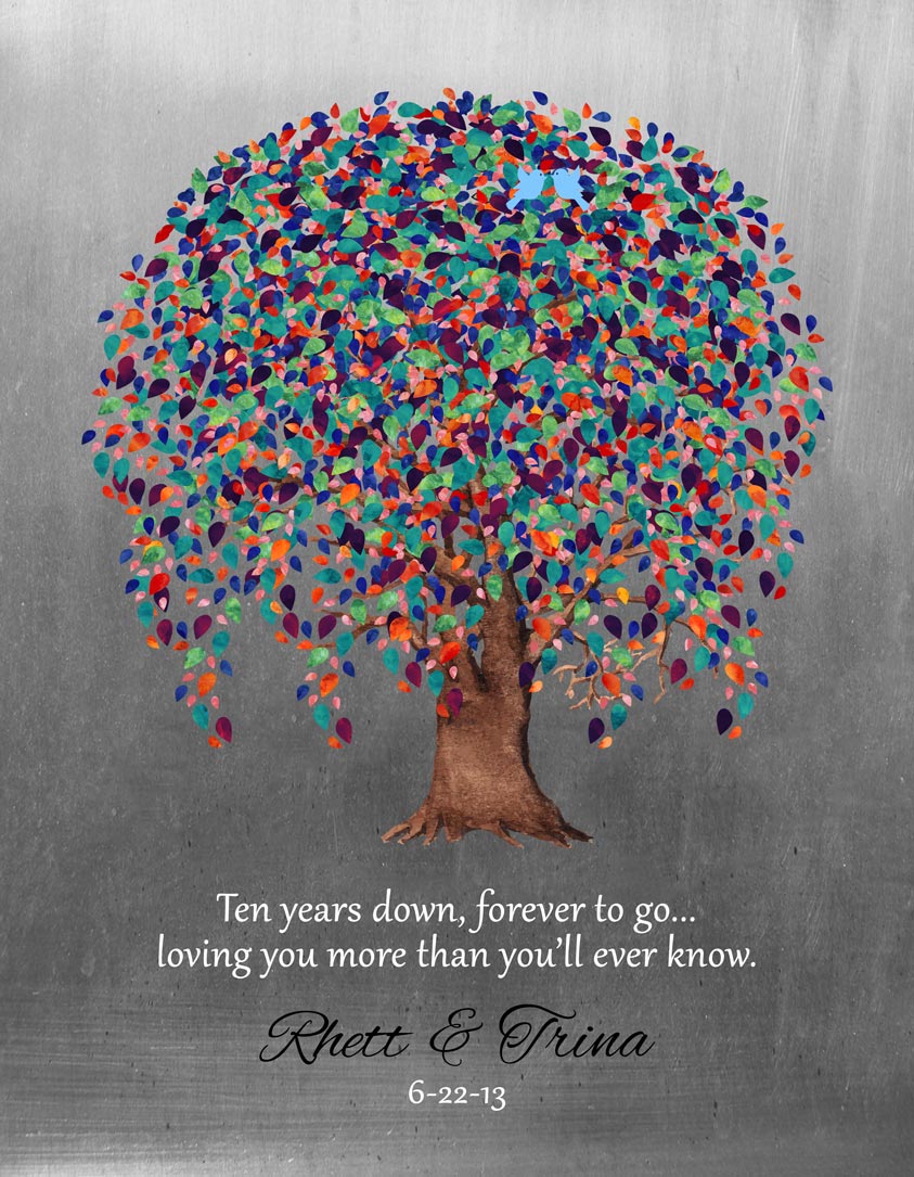 Metal Art Plaque. 10th Anniversary Gift Colorful Willow Tree #1512. Personalized 10th anniversary gift for Trina R.