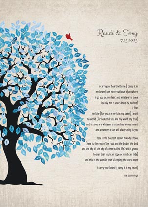 Paper Print. Wedding Gift for Couple Blue and White #1278. Personalized wedding gift for Veronica T.