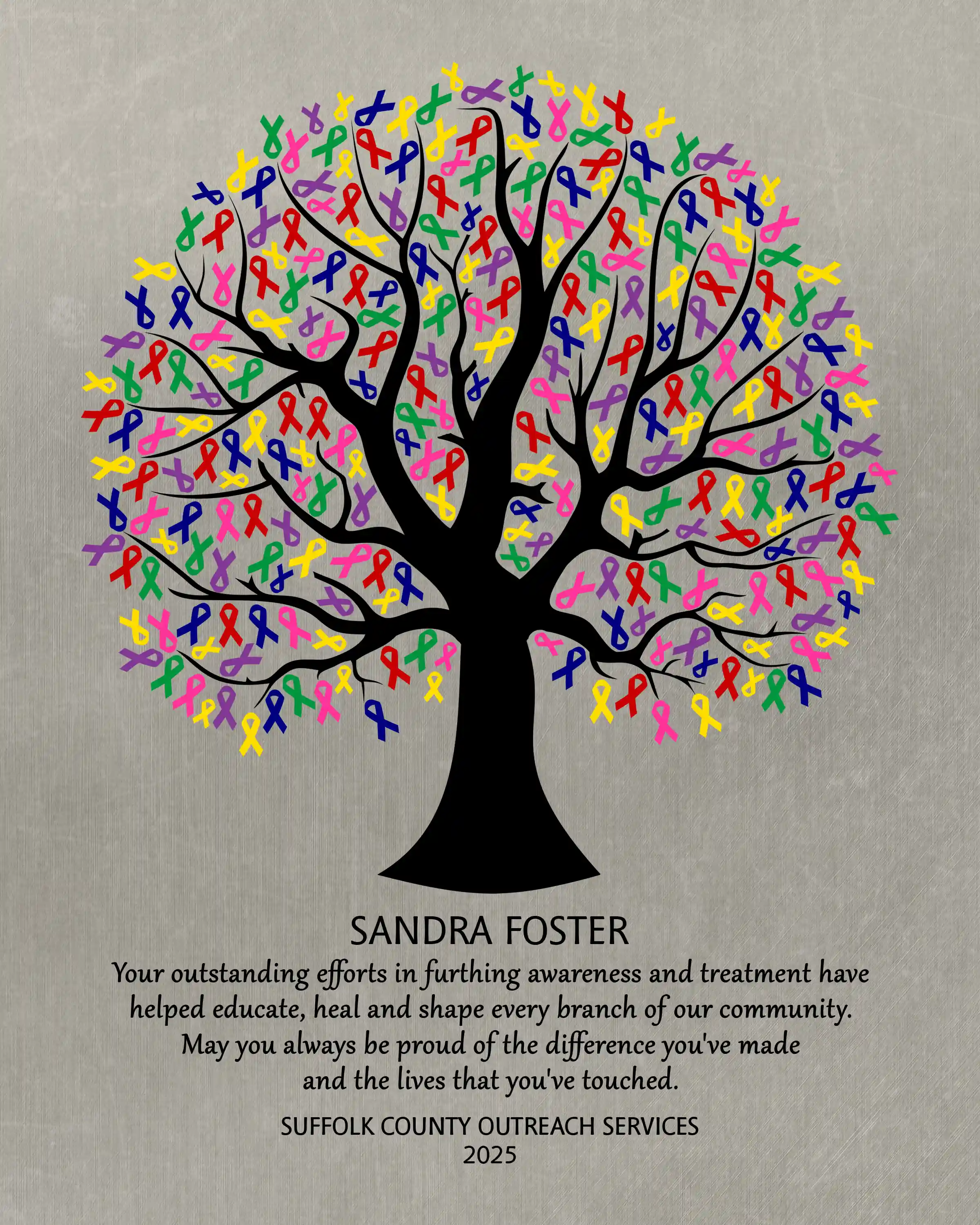 Cancer Awareness Ribbon Tree Leaves Commendation