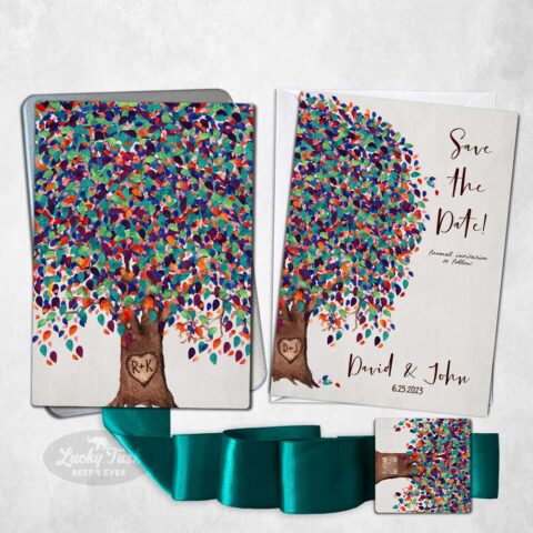 Willow Wedding Invitation Colorful Tree Metal Wedding Invitations with QR Code #11110