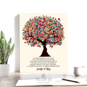 Sister Gift | Sister Poem Gift | Personalized | Gift For Sister | Sister to Sister | Colorful Tree | Wedding Day Custom Art Print #LT-1166