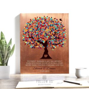 7 Year Anniversary | Faux Copper | 7th Wedding Anniversary | Personalized | Colorful Tree | Perfect For Each Other Custom Art Print #LT-1171