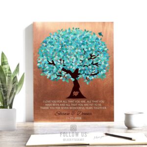 7th Wedding | Personalized Gift | Faux Copper | Turquoise Tree | 7 Year Anniversary | 22nd Anniversary |Gift Custom Art Print #LT-1179