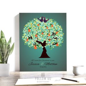 Christmas Gift | Personalized | Gift for Couple | First Christmas | Christmas Anniversary | First Anniversary | Pear Tree Background #1184