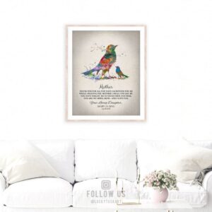 Gift For Mom | Mother’s Day Gift | Watercolor Bird | Thank You Gift | Mother My Hero | Gift From Daughter to Mother | Custom Art #1217