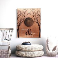 Bare Trees Moon Winter Wedding Faux Copper Personalized Tin 10 Year Anniversary Gift Halloween October Night #1307