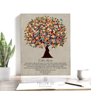 Our Hearts Are Filled With Joy Personalized Gift Graduation Day Tree Gift From Mom and Dad Custom Art Print #1309