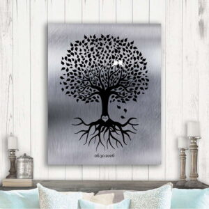 10th Anniversary Personalized Ten Year Tin Wedding Tree Shiny Tinniversary Gift For Couple Custom Art Print #1372