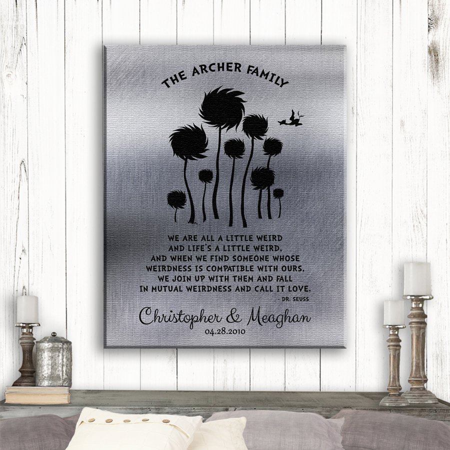10 Year Anniversary Gift Dr Seuss Personalized Truffula Trees We Are All A Little Weird Quote Custom Print Paper Canvas Tin Metal 1469 Lucky Tusk Art