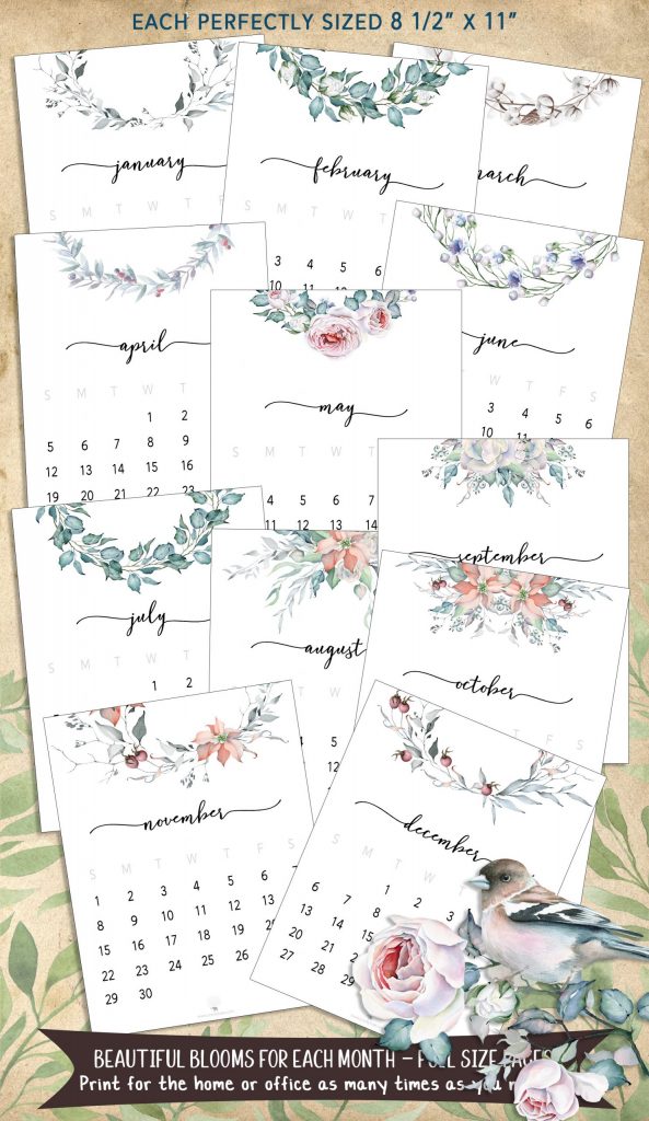 Instant Download – Floral Designs Calendars in Bloom for 2020