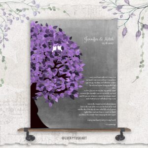 Personalized 10 Year Anniversary Gift EE Cummings I Carry Your Heart With Me Poem Purple Tree Custom Art Print Paper Canvas or Tin Sign 1483