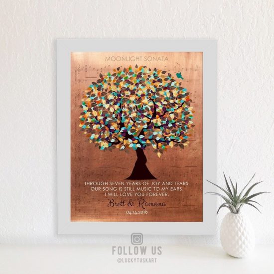Personalized 7 Year Anniversary Faux Copper Sheet Music Wedding Tree