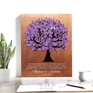 7 Year Anniversary Personalized Perfect Marriage Purple Tree Copper Gift For Her Gift For Him Custom Art Print on Paper, Canvas Metal #1479