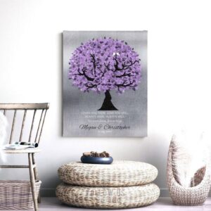 10 Year Anniversary Corinthians Loved You Then Purple Silver Personalized 25th Wedding Gift of Tin Tree Custom Canvas Paper Metal Print 1480