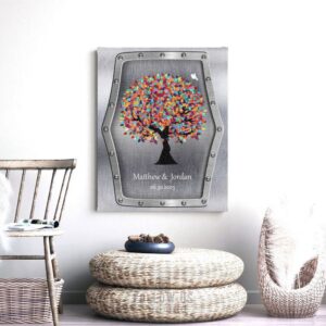 11th Wedding Anniversary Faux Steel Colorful Spring Tree Marriage Personalized Gift For Couple Custom Art Print #1376