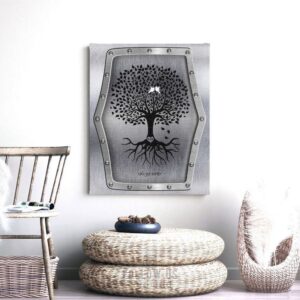 11 Year Anniversary Personalized Family Wedding Tree Faux Steel White Dove Gift For Couple Custom Art Print #1375