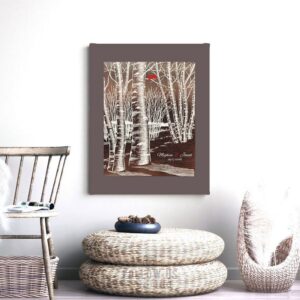 Winter Romance Wedding Bare Birch Tree Forest Faux Copper 10 Year Anniversary Gift For Wife Custom Art Print 1400