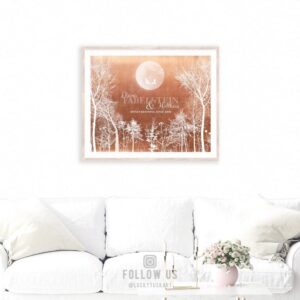 Full Moon Honeymoon Keepsake 7 Year Anniversary Faux Copper Personalized Wedding Gift Custom Art Print 1349