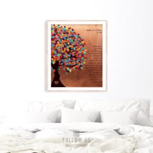7 Year Anniversary Love Is Patient Corinthians Colorful Spring Tree Faux Copper Background Custom Art Print 1403