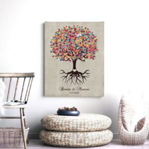 Minimalist Personalized Wedding Engagement Gift Keepsake Colorful Tree Roots Faux Texture Custom Art 1424