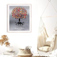 Colorful Tree Roots Minimalist Faux Shiny Tin Personalized Wedding Engagement Gift Keepsake Custom Art 1423