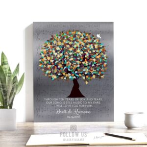 Personalized 10 Year Anniversary Colorful Wedding Tree Sheet Music Song Gift For Couple Custom Art Print #1338
