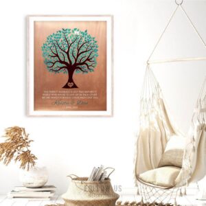 7th Traditional Anniversary Personalized Gift Faux Copper Turquoise Family Tree Gift For Couple Custom Art Print #1386