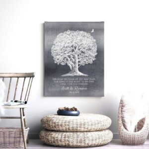 Personalized 10th Ten Year Anniversary Poem Oak Tree on Shiny Tin Background Custom Art Print #1337