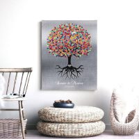Colorful Tree Roots Minimalist Faux Shiny Tin Personalized Wedding Engagement Gift Keepsake Custom Art 1423