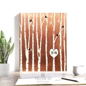 7 Year Anniversary Birch Trees Forest Wedding Gift Faux Copper Bare Trees 7th Seven Year Copper Personalized Custom Metal Art Print #1428