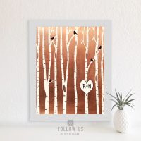 7 Year Anniversary Birch Trees Forest Wedding Gift Faux Copper Bare Trees 7th Seven Year Copper Personalized Custom Metal Art Print #1428